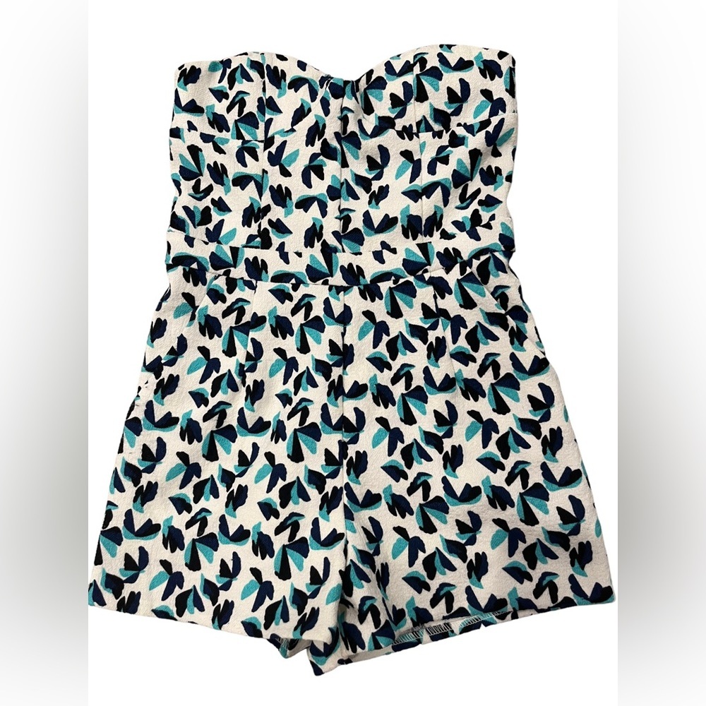 C. Luce - White, Teal & Navy Strapless Romper with Pockets - Size S - Picture 2 of 5